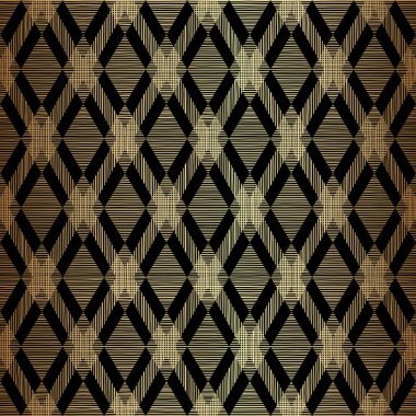 Geometrik Rhombus Kusursuz Desen Tasarımı Siyah Arkaplanda Altın