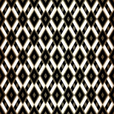 Siyah ve Beyaz Rhombus Kusursuz Şablon Tasarımı Altın Detaylı