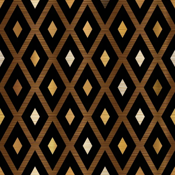 Elegante Metallfolie Rhombus Geometric Seamless Pattern Gold Und Schwarz — Stockvektor