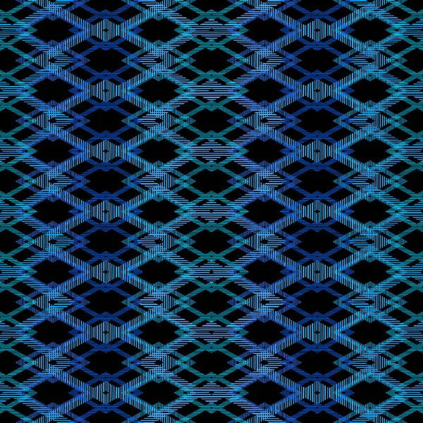 Blue Geometric Rhombus Naadloos Patroon Ontwerp Zwarte Achtergrond — Stockvector