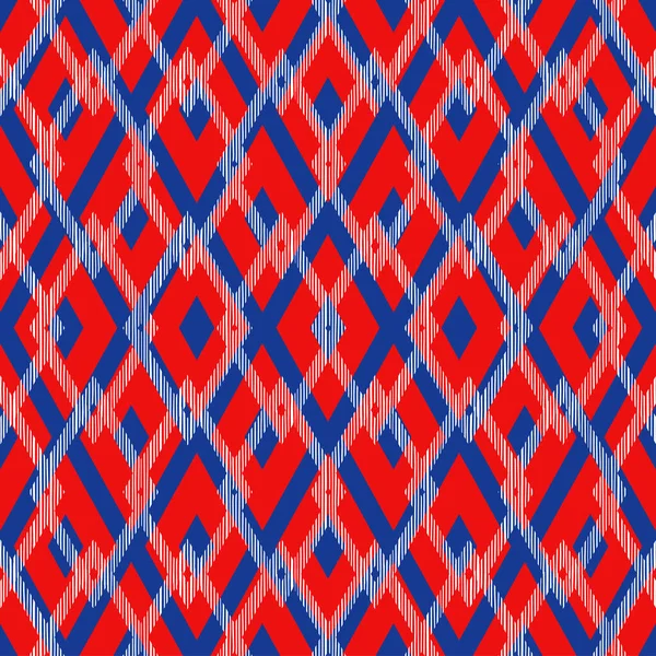 Classique Générale Losange Géométrique Motif Sans Couture Design Rouge Bleu — Image vectorielle