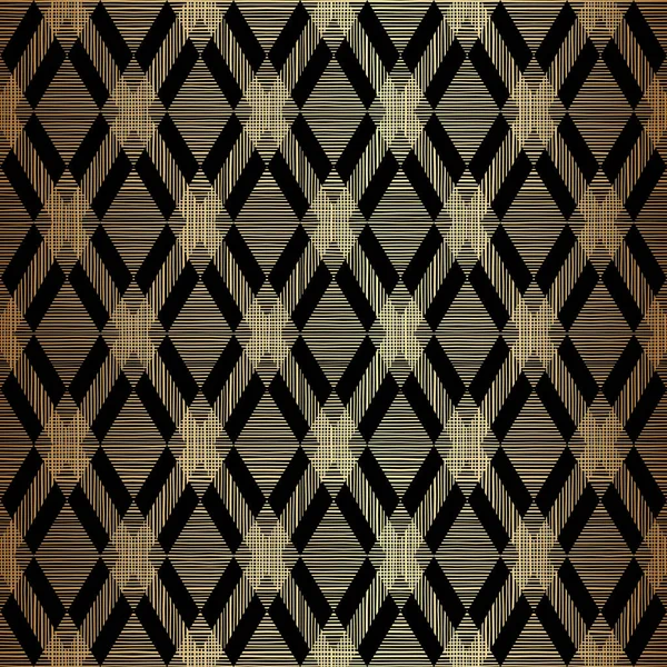 Rhombus Geométrico Sin Costura Patrón Diseño Oro Sobre Fondo Negro — Archivo Imágenes Vectoriales