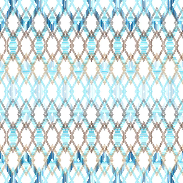 Mid Century Geometric Rhombus Seamless Pattern Design Brown Blue White — Stock Vector