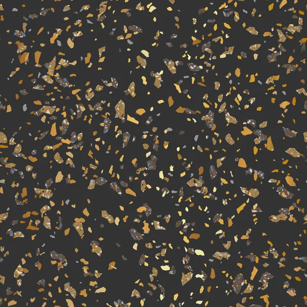 Diseño Patrón Sin Costura Textura Piedra Terrazo Oro Negro — Vector de stock