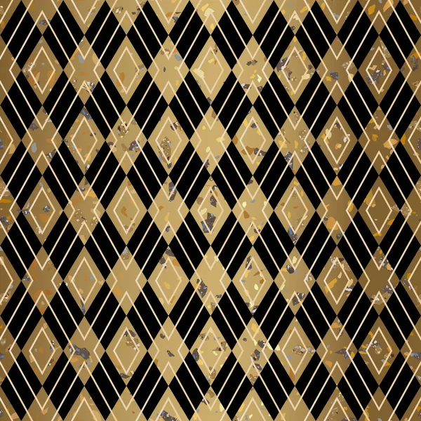 Altın Rhombus Terrazzo Taş Yapısı Kusursuz Desenli Siyah Arkaplan Tasarımı — Stok Vektör