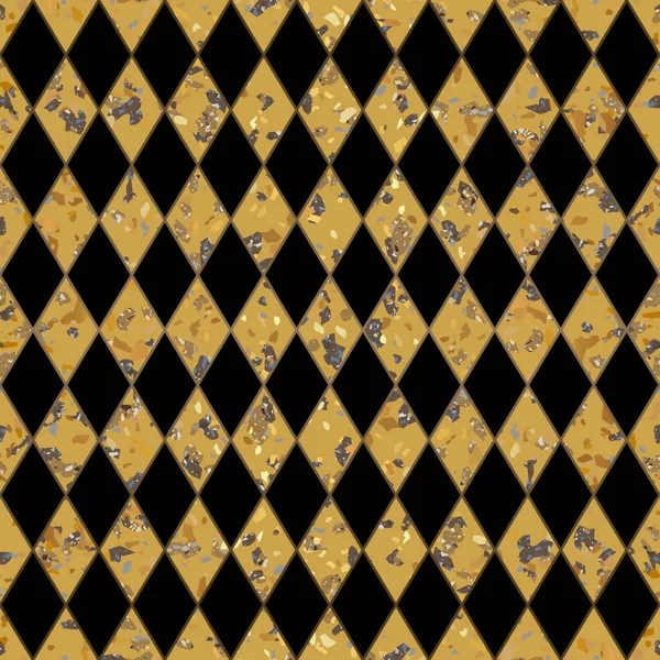 Goud Zwarte Terrazzo Stone Textuur Naadloos Patroon Ontwerp Geometrische Achtergrond — Stockvector