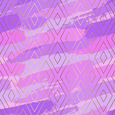 Pembe Fırça Vuruşları Kusursuz Desen Altın Geometrik Tasarım
