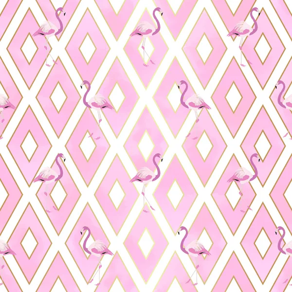 Vecteur Motif Sans Couture Flamingo Rose Avec Formes Géométriques Losanges — Image vectorielle