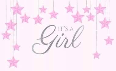 Pembe Yıldızlı Bebek Kız Vektör İllüstrasyonu.