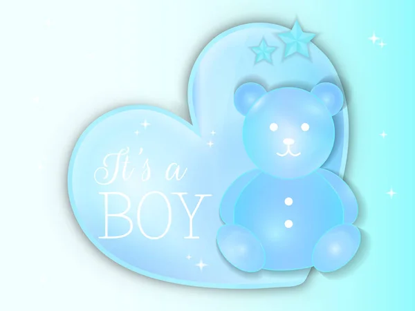 Chłopiec Baby Shower Wektor Ilustracja Niebieskim Niedźwiedziem Turkusowym Tle — Wektor stockowy