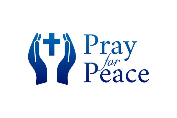 平和のために祈ります 十字と手でクリスチャンベクトルロゴアイコン — ストックベクタ