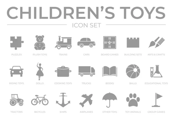 Дитячі Іграшки Icon Set Puzzle Plush Train Car Board Game — стоковий вектор
