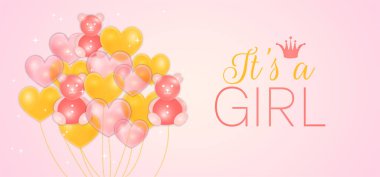 Bu bir Kız Bebek Duşu Balonları Renkli Çizim Tasarımı