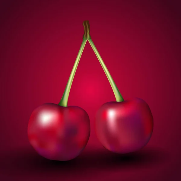 Cherry Fruit Vector Illustrazione Sfondo Rosso Design — Vettoriale Stock