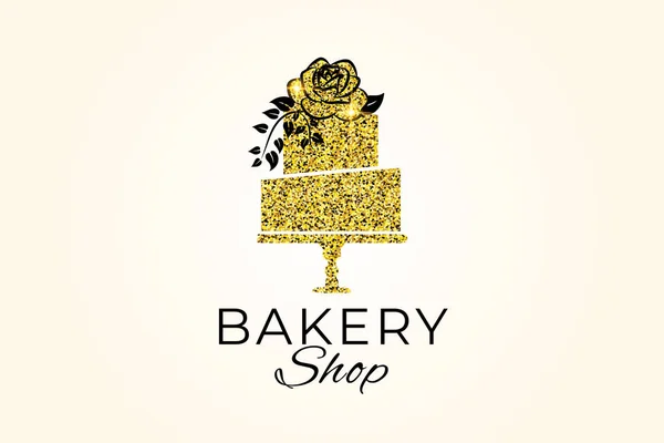 Bäckerei Shop Logo Mit Kuchen Gold Sparkle Eleganter Stil — Stockvektor