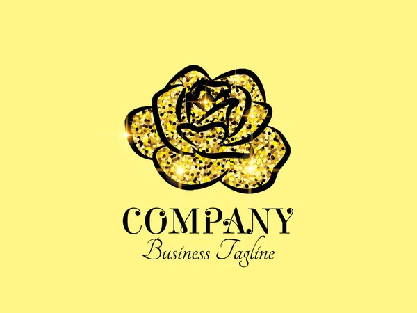 Elegant Gold Sparkle Rose Blomma Logotyp Design — Stock vektor