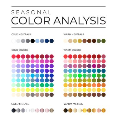 Seasonal Color Analysis Palette with Cold and Warm Color Swatches for Neutrals, Metals and Tint Shades clipart