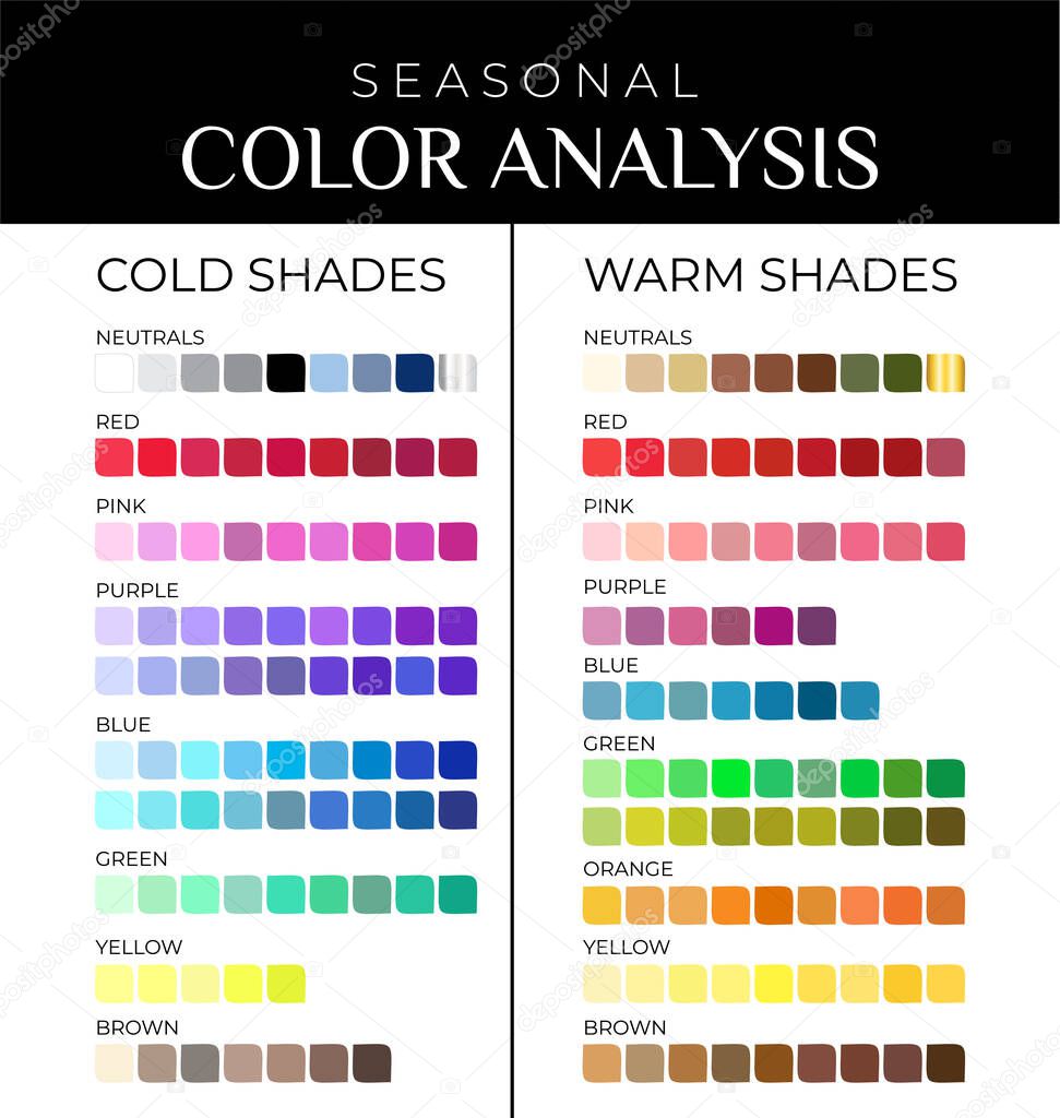 Seasonal Color Analysis Color Palette with Cold and Warm Color Shades