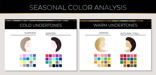 Κομψό Εποχιακή Ανάλυση Χρώματος Δέρματος Εικονογράφηση Δείγματα Χρωμάτων Και Γυναικών — Διανυσματικό Αρχείο