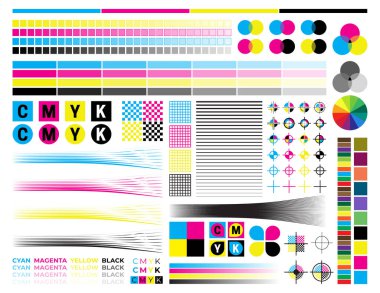 Ofset Yazdırma İşaretleri ve Renk Testleri ile CMYK Yazdırma Kalibrasyon Çizimi