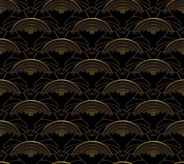 Art Deco Gold Siyah Arkaplanda Kusursuz Desen