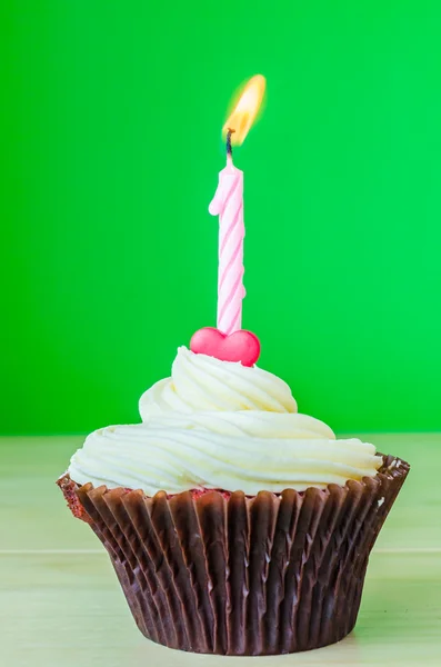 Cupcake with candle — Stock Photo, Image