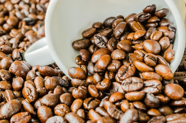 Coffee beans on cup — Stock Photo, Image