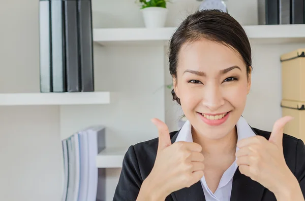 Young business women point finger — Stock Photo, Image
