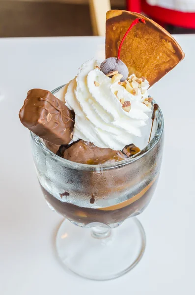 Icecream chocolate with choco stick and waffle — Stock Photo, Image