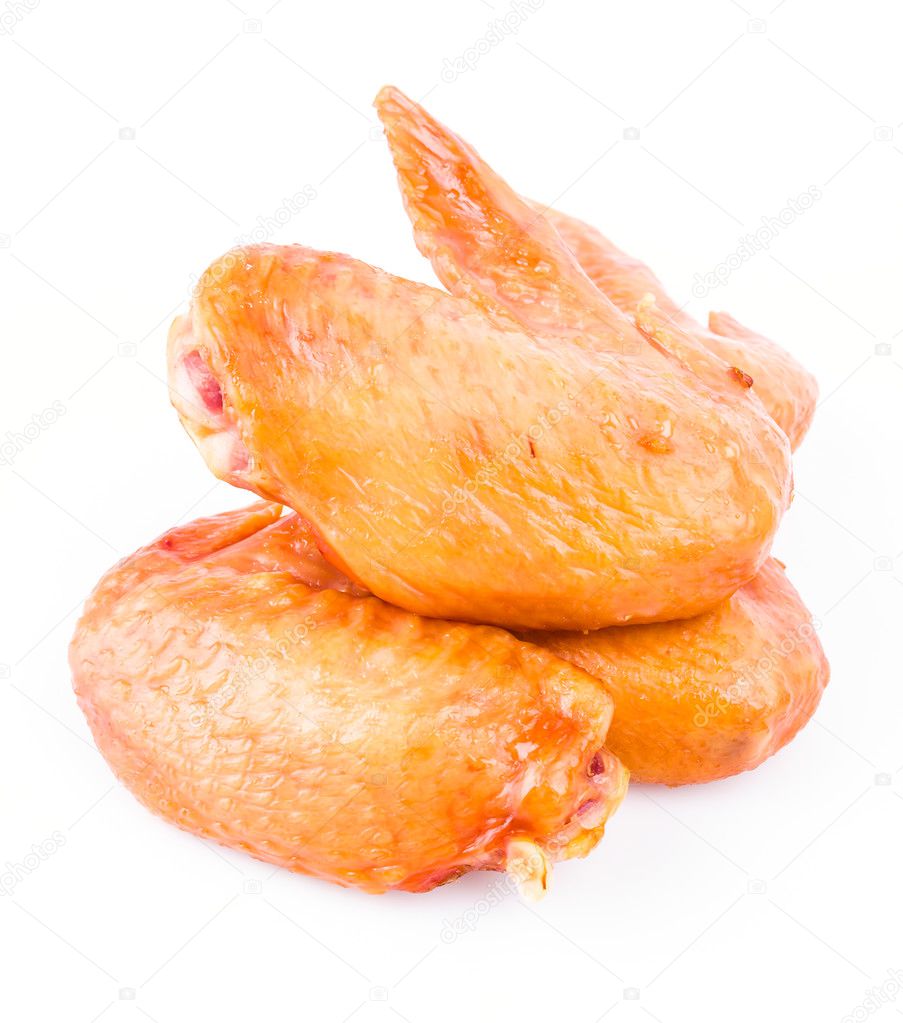 Smoked chicken wings on white background