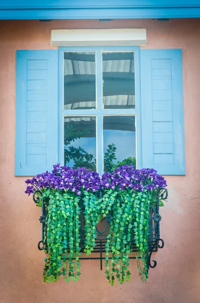 Window and flowers box — Stock Photo, Image