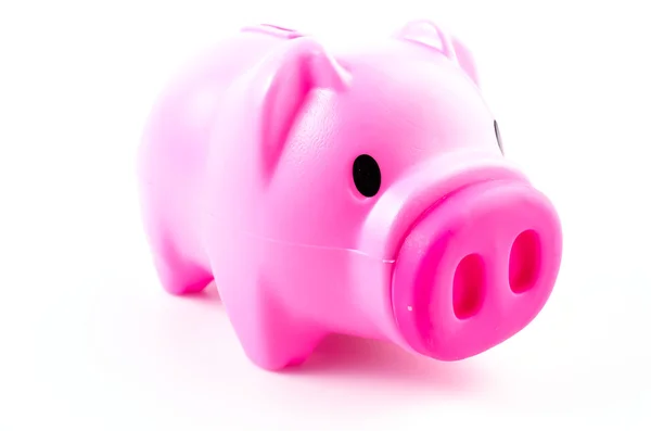 Roze piggy bank op geïsoleerde witte achtergrond — Stockfoto