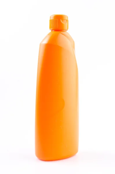 Frasco de limpeza laranja no fundo branco isolado — Fotografia de Stock