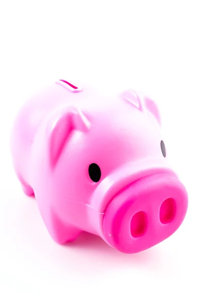 Roze spaarvarken bank geïsoleerd op witte achtergrond — Stockfoto