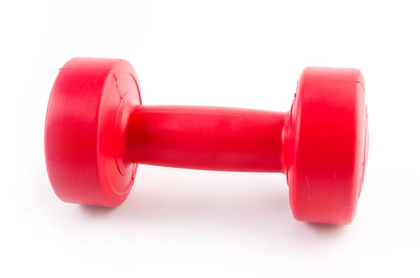 Red dumbells peso isolado no fundo branco — Fotografia de Stock