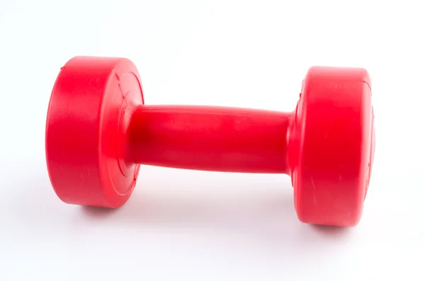 Red dumbells peso isolado no fundo branco — Fotografia de Stock