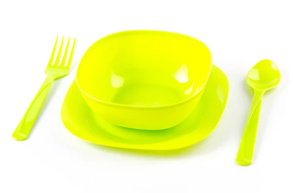 Yellow plastic bowl — Stockfoto
