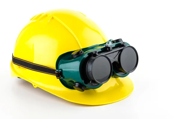 Safety helmet and goggles glasses — Stock Photo, Image