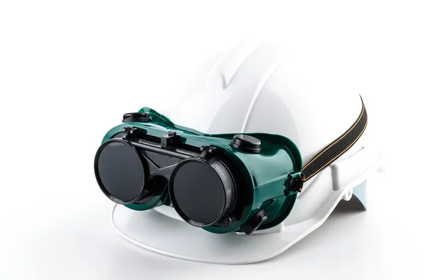 Veiligheidshelm en glazen goggles — Stockfoto