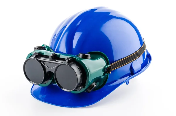 Safety helmet and goggles glasses — Stock Photo, Image