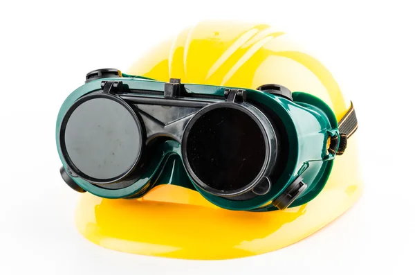 Safety helmet and goggles glasses — Stock Photo, Image