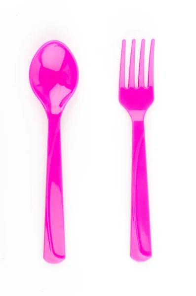 Cuchara de color, forka y plato — Foto de Stock