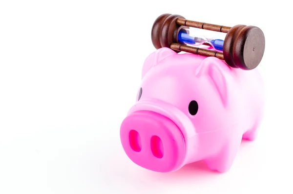 Piggy bank and sand clock — Stock Photo, Image