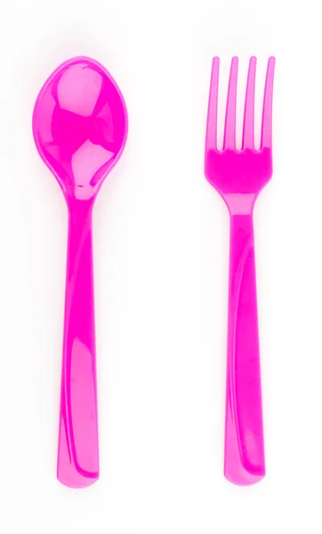 Color spoon, fork and dish — Stock Photo, Image