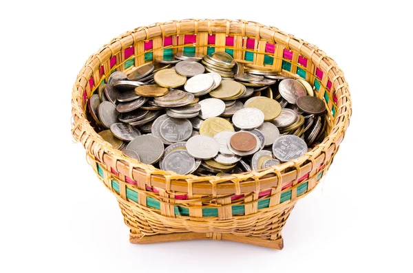 Coins in bowl — Stock Photo, Image