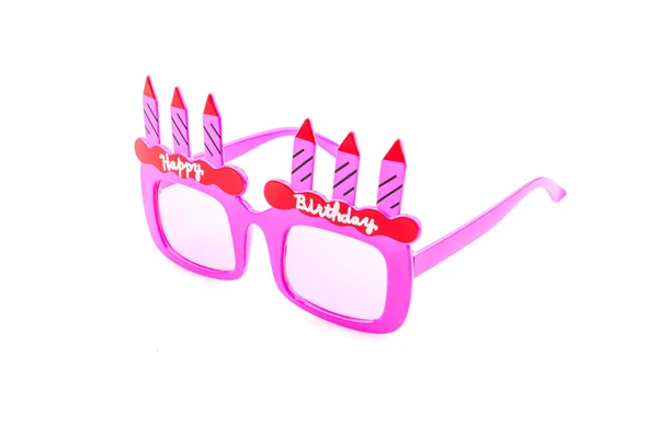 Zadowolony urodziny okulary na białym tle — Zdjęcie stockowe