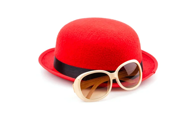 Red hat sunglasses isolated white background — Stock Photo, Image
