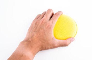 Beyaz arkaplanda el ele tutuşan sünger