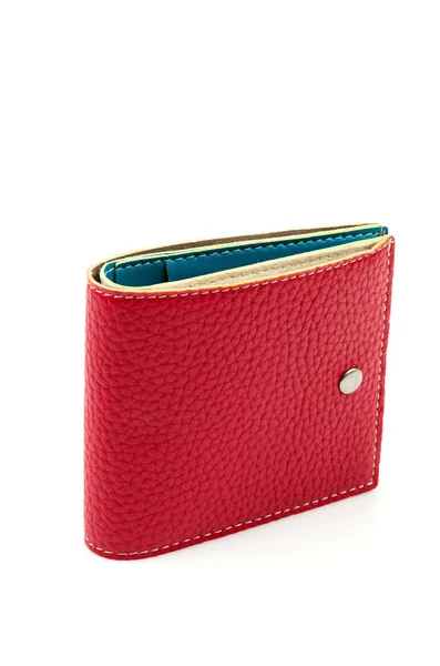 Rött läder plånbok isolerade vit bakgrund — Stockfoto