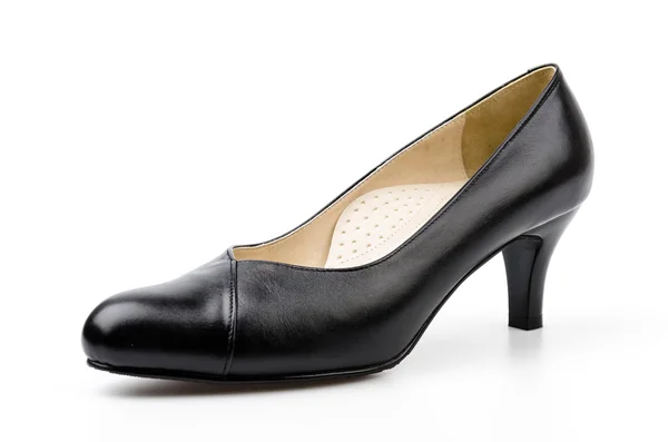 Cuoio nero scarpe donne isolato sfondo bianco — Foto Stock